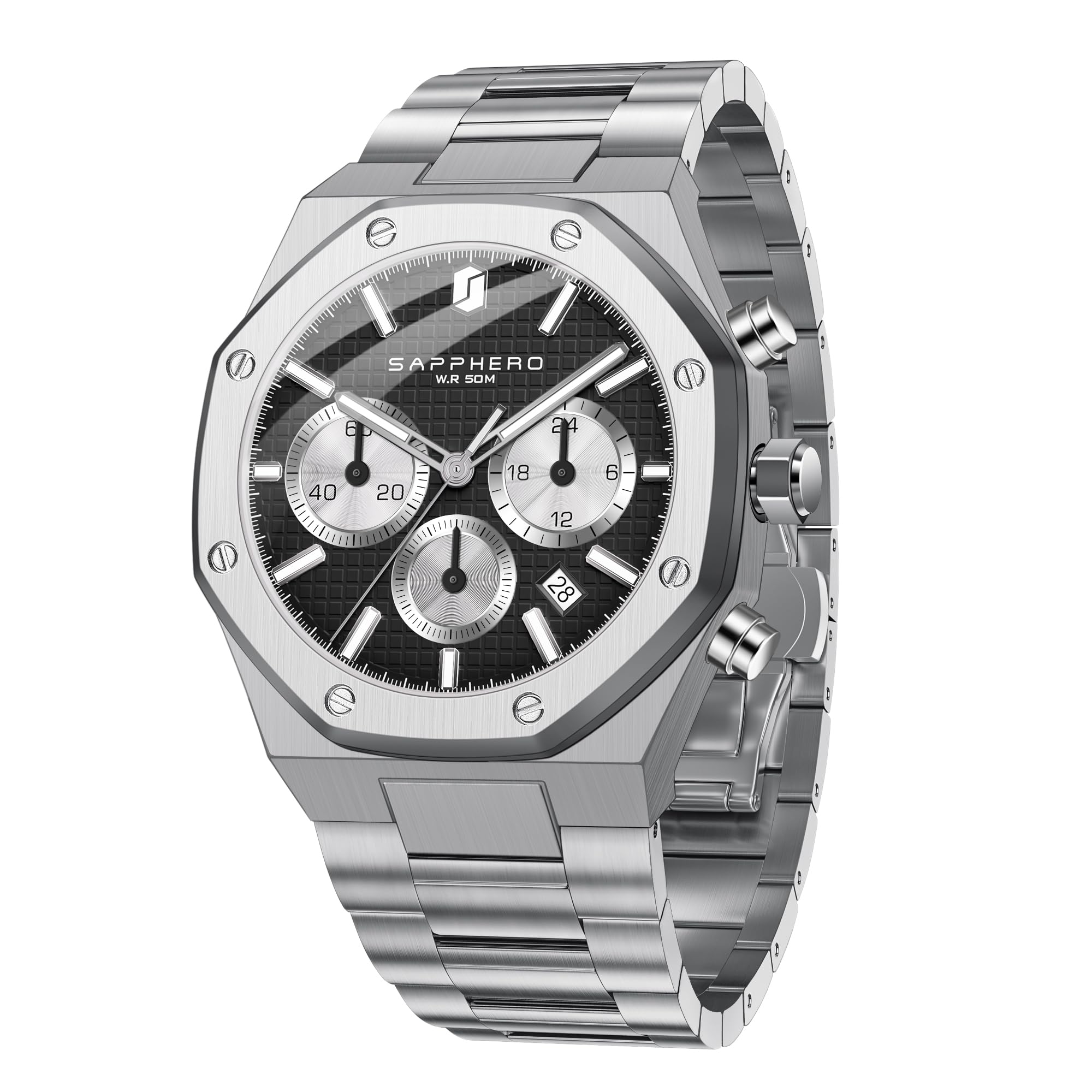 SAPPHERO Orologio Uomo Cronografo Quarzo – Impermeabile 50M, Lancette Luminescenti, Datario, Quadrante Multifunzione, Design Classico Business E Casual, Regalo Elegante